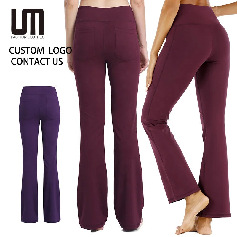 2025 New High Waist Flare Yoga Pants for Women - Plus Size Wide Leg Workout Trousers Gym Lounge Pants (OEM/Wholesale)