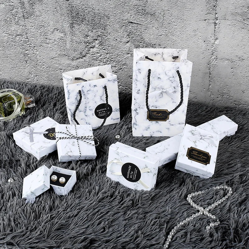 Wholesale Square Marbling Jewelry Box Necklace Stud Bracelet Case Gift Packaging Box YF2961