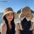 Landfond Wide Brim Fisherman Hat Beach Vacation UV Sun Reversible Cotton Women Summer Bucket Hat