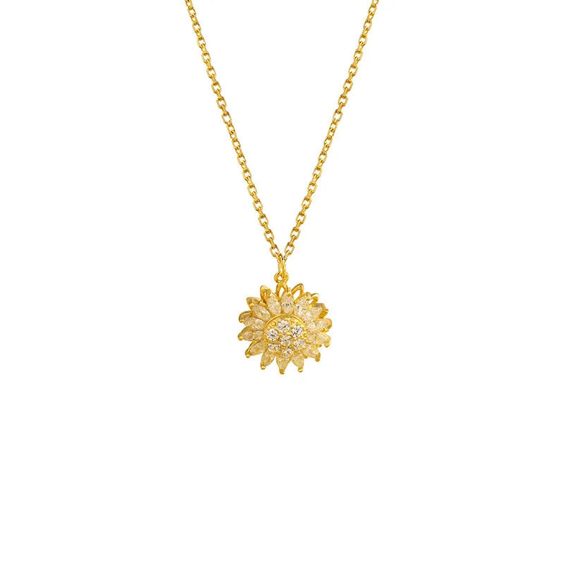 Quality Zircons Rotating Sunflower Pendant Stainless Steel Necklace Design Jewelry
