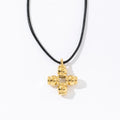 Good Quality Black Wax Rope 18k Gold Plated Stainless Steel Hollow Cross Pendant Necklace