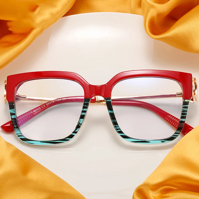 82113 New Anti Blue Light Eyeglass Frame Fashion Color Matching TR90 square Plain Face Trend Blue Light Blocking Optical Frames