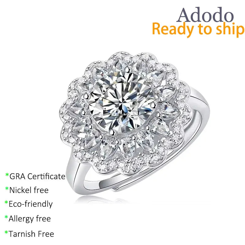 Custom Gra Pass Diamond Tester 2ct Moissanite Engagement Flowers Rings 925 Sterling Silver for Wedding Women Men Luxury Jewelry