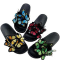 2023 New Butterfly Embroidery One-line Slippers Anti-slip Women Beach Shoes Bohemian Fashion Seaside Holiday Slippers