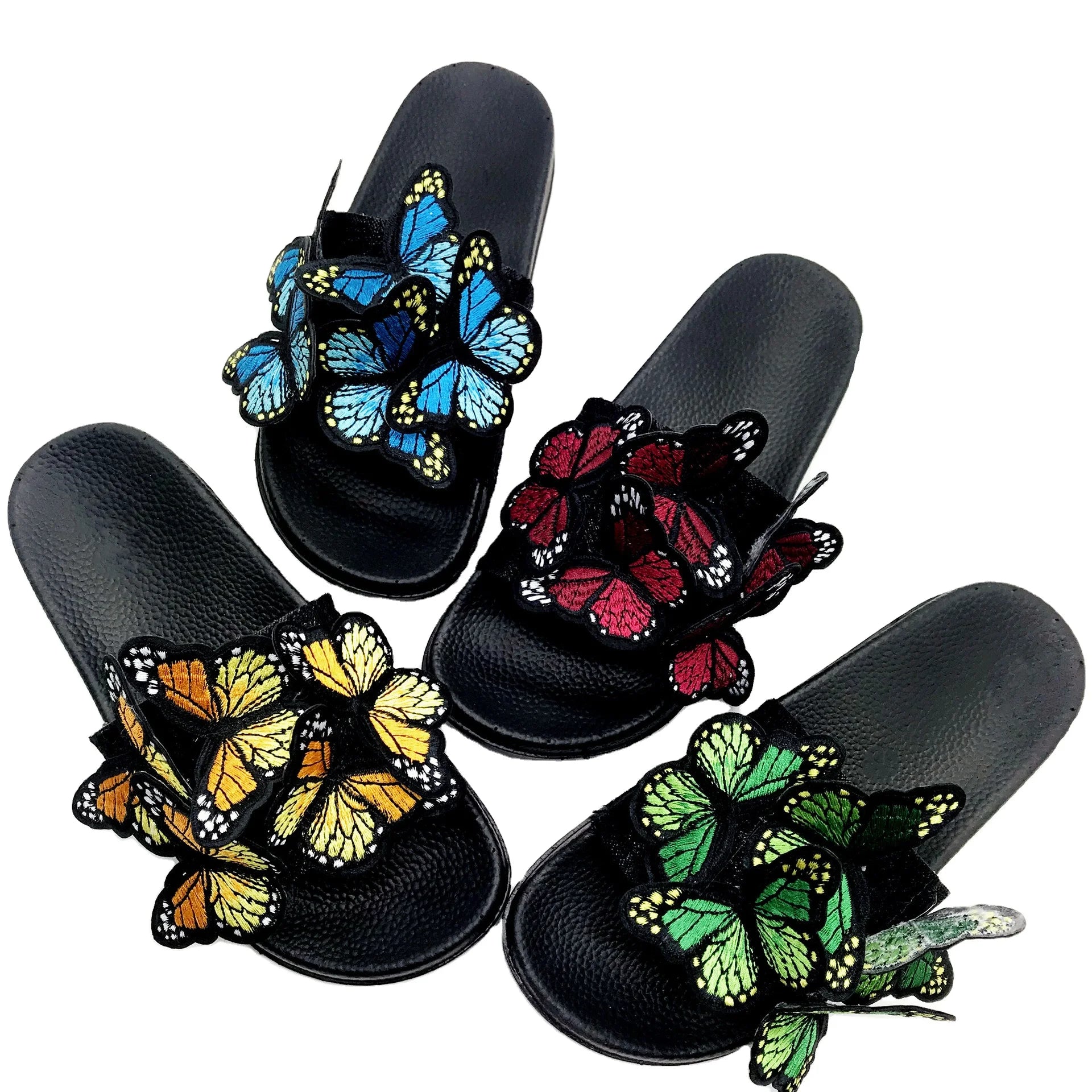 2023 New Butterfly Embroidery One-line Slippers Anti-slip Women Beach Shoes Bohemian Fashion Seaside Holiday Slippers