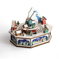 LED Laser Cut Christmas  Light Town Winter Laser Cut Christmas Scene With Train Rotating Wooden Christmas Village