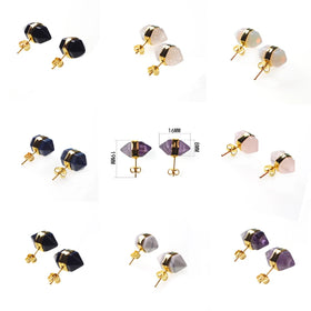 Hexagonal Gold Gemstone Earrings Natural Gemstones Exquisite and Unique Design Valentine's Day Gift
