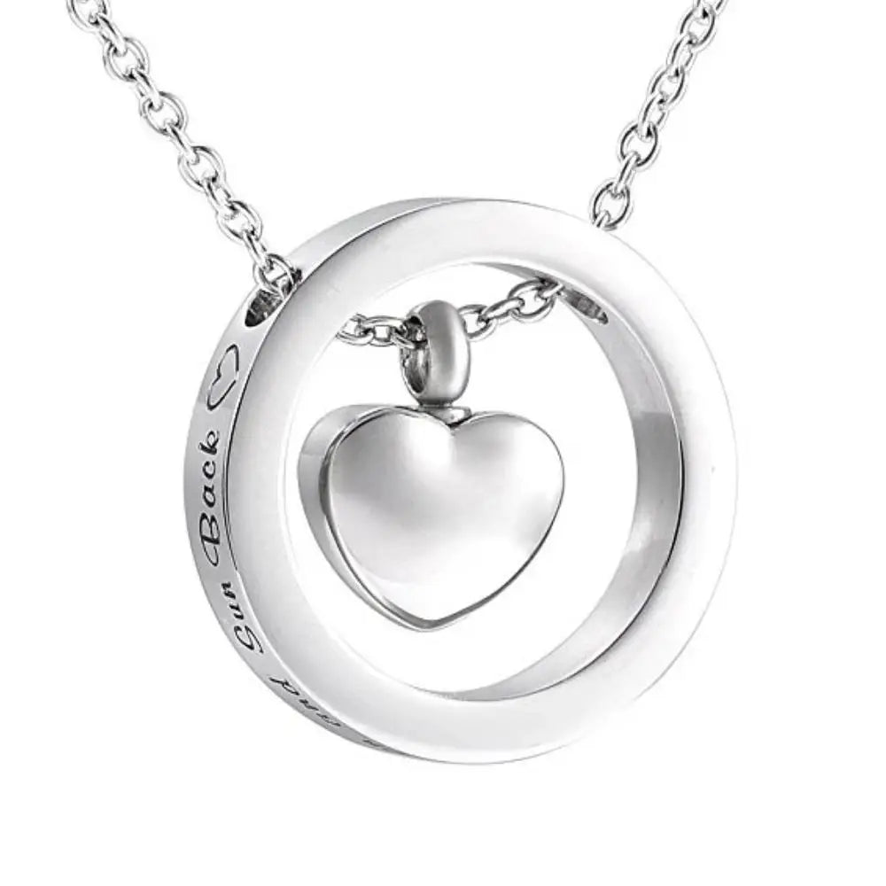 Round Loop Heart Urn I Love You to the Moon & Back Stainless Steel Cremation Urn Pendant Memory Keepsake Heart Necklace Ash Urn