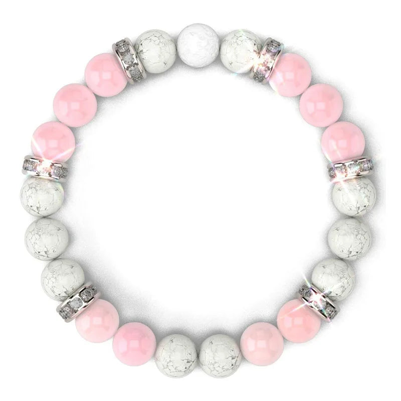 Natural Gemstone Howlite Rose Quartz Zircon Spacer Fashion Bracelet for Women