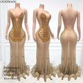 Ocstrade Women Clothing Manufacturers Custom Full Crystal Mesh See Through Backless Long Gown Evening Dress Gold Floor-Length