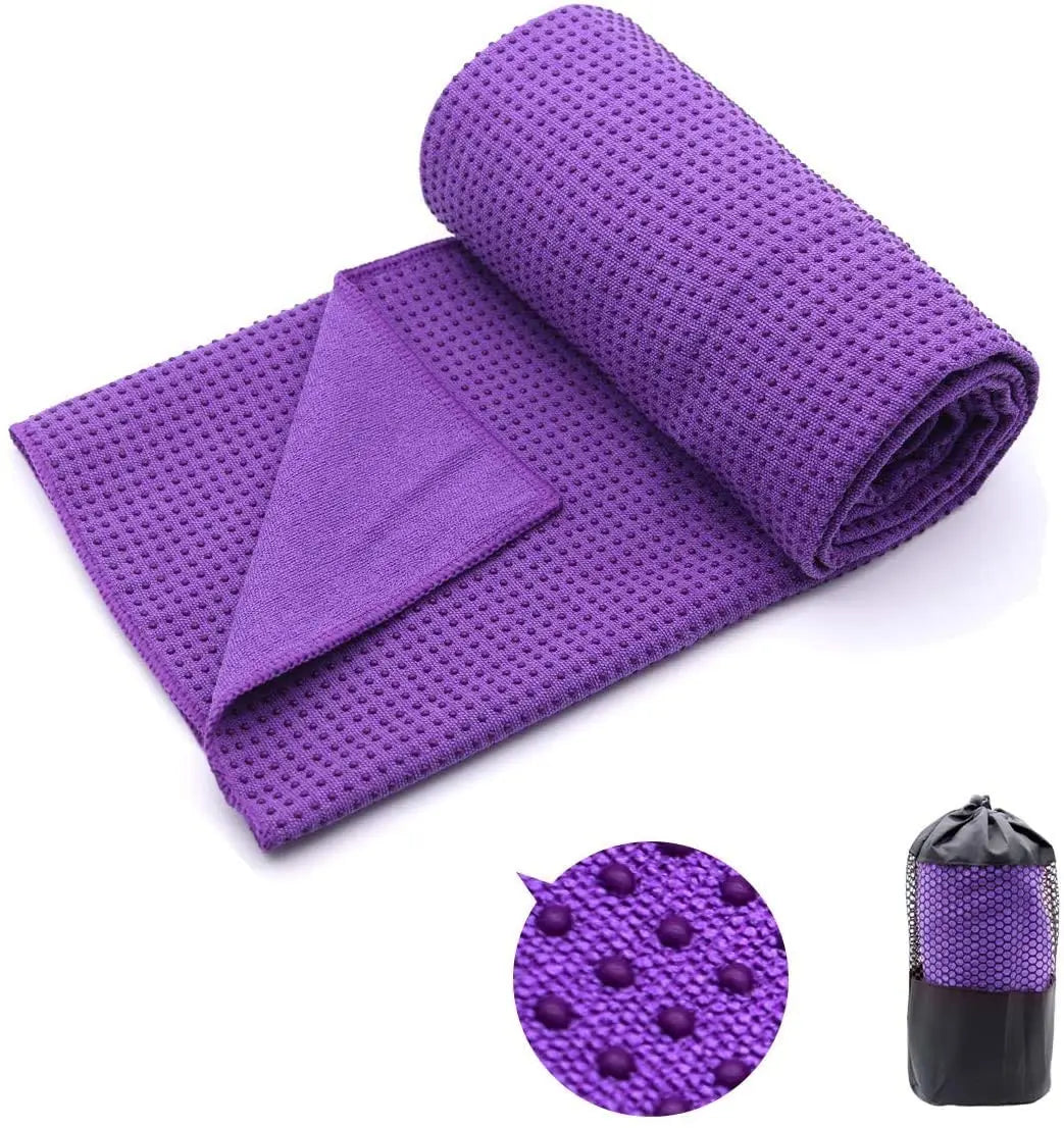 Wholesale Solid Color Microfiber Yoga Mat Towel Quick Dry Non-Slip with Silicon Dots Knitted Printed Logo for Hot Yoga
