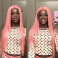 360 Lace Frontal Wig Straight Glueless 100 Virgin Pink Lace Front Human Hair Wigs Brazilian Human Hair Bone Straight Hair Wig