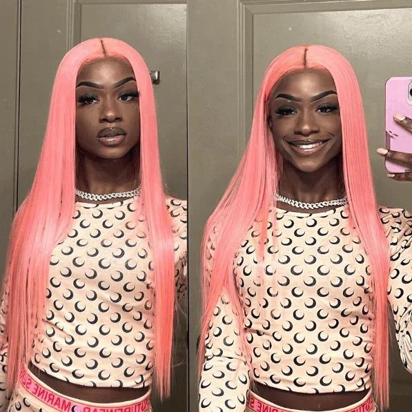 360 Lace Frontal Wig Straight Glueless 100 Virgin Pink Lace Front Human Hair Wigs Brazilian Human Hair Bone Straight Hair Wig