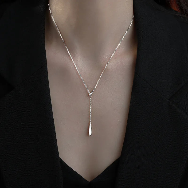 Minimalism 925 Sterling Silver Necklaces Chain Women Girls Long Pendant Necklace Chain