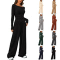 Women Long Sleeve Top Wide Leg Pants Custom logo Blank Pants Sets Shirts Casual Two Piece Suits Spring Fall Clothings