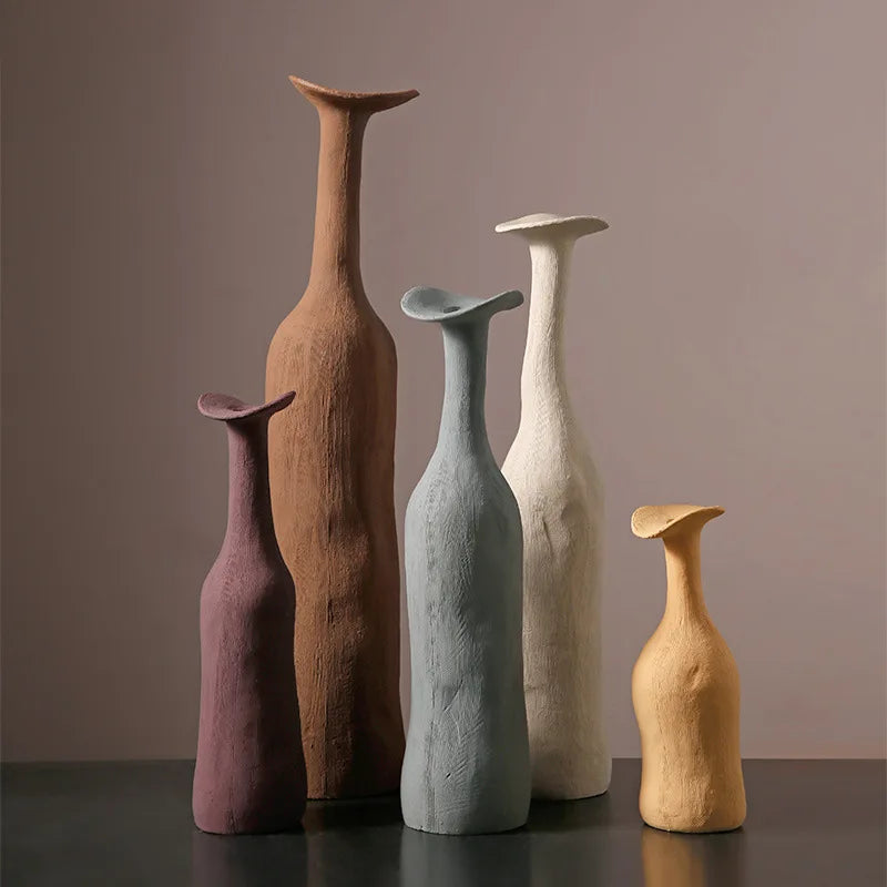 Nordic Ins Popular Morandi Art Plain Embryo Flower Ware Minimalist Creative Irregular Matte Ceramic Vase Decor
