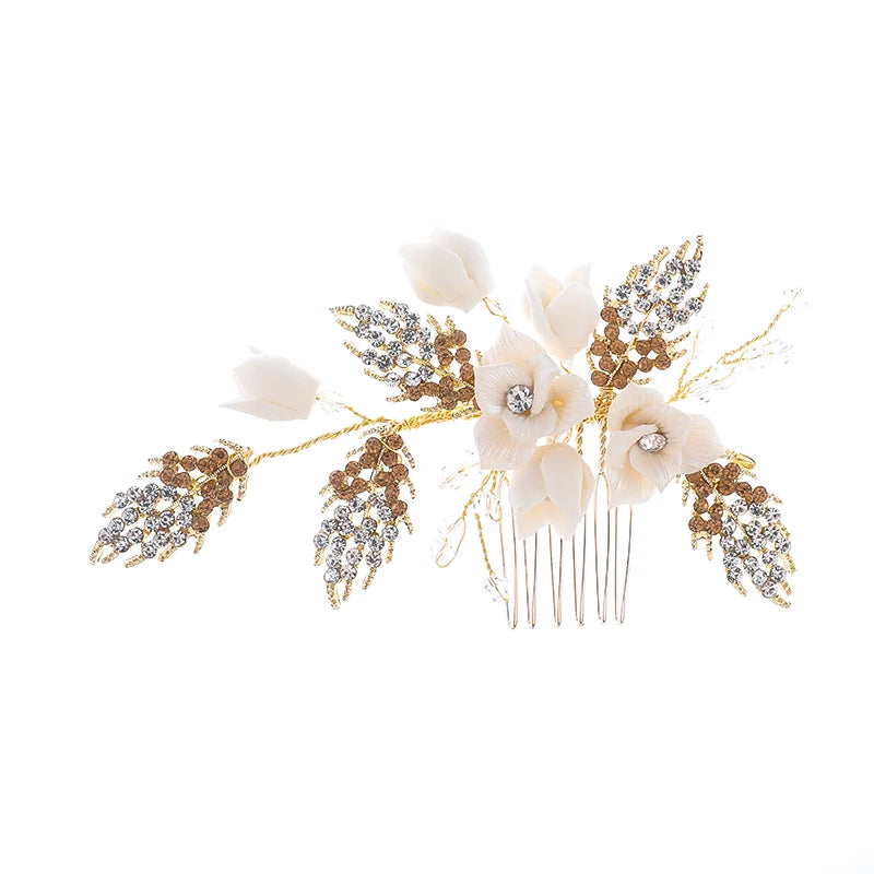 Promotion Bridal Hair Combs Vintage Wedding  Ceramic Flower Crystal Hair Combs