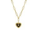 Black Peach Heart Enamel Handmade Chain Clavicle Stainless Steel Plated 18K Real Gold Necklace
