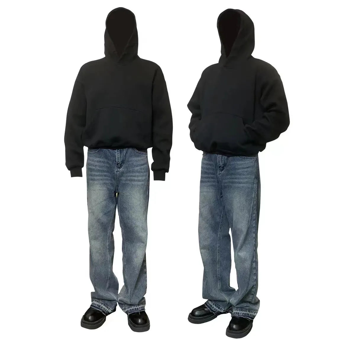 Custom Logo 65% Cotton 35% Polyester Sweatshirts Blank Oversized Boxy Fit No String Men's Hoodies