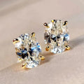 Huitan Custom OEM Luxury Oval Shaped Cubic Zirconia Gold Plated Earrings for Women Fashion Jewelry Engagement CZ Stud Earrings