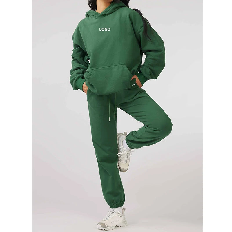 Fall 2026 Women Clothes Solid Color 2 Piece Tracksuit Custom Sweatsuits Two Piece Hoodie and Sweatpants Set Women Clothing