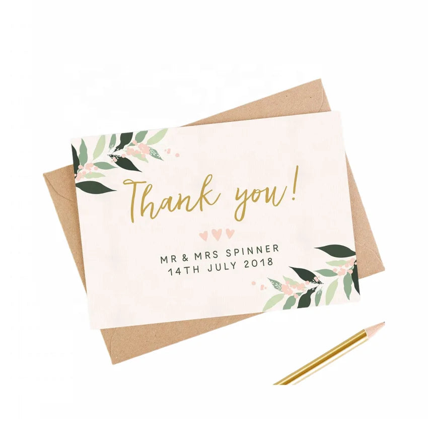 KY-C127 5X7 Inch Real Gold Foil Printing Vellum Paper With Customized Printing Wedding Invitation Thank You Cards