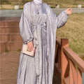 Open Abaya Islamic Out Dress Ethnic Clothing Elastic Cuff Long Sleeve Muslim Kaftan Glitter Smooth Silk Satin Abaya
