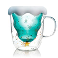 Christmas Tree Glass Cup with Handle Double Wall High Borosilicate Glass Coffee Mug with Silicone Lid X'mas Presents Milk Mug