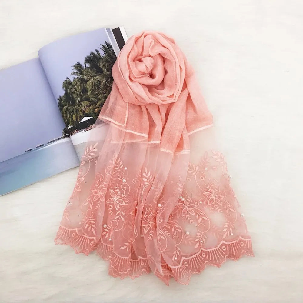Wholesale Customized Beading Cotton Lace Hijab Scarf Muslim Hijab Hot Selling Scarf Cotton Lace Hijab