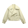 New Spring Women Faux Leather Jacket Biker Red White Coat Turndown Collar PU Motorcycle Jackets Loose Streetwear Outerwear