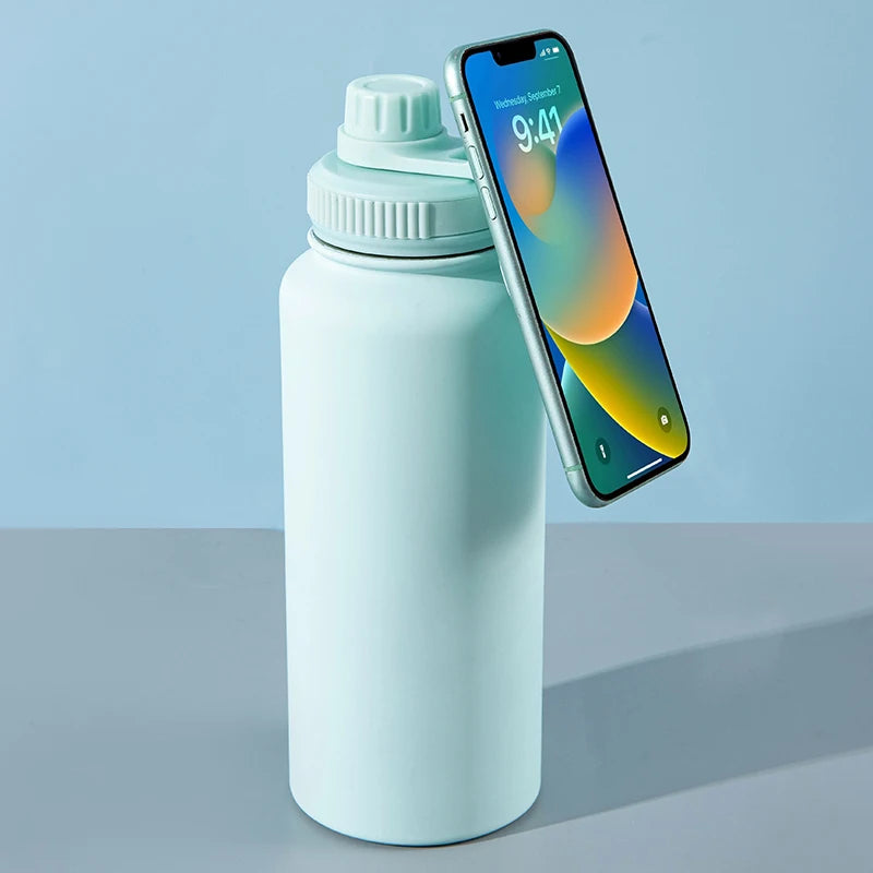 32OZ Stainless Steel Insulated Water Bottle Cap with Magnetic Lid Phone Holder Large Size Sport Bicycle Thermo Vacuum Flask Gift