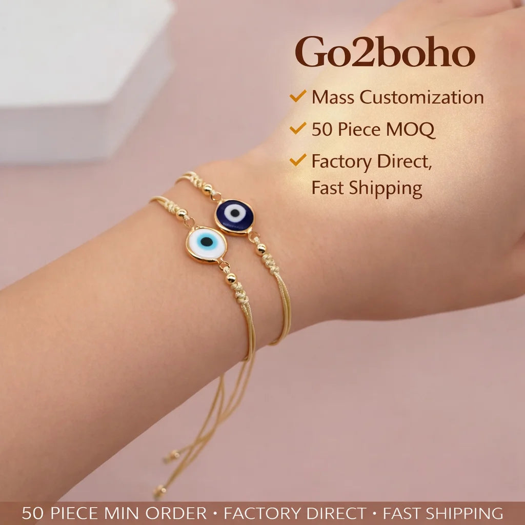 Go2boho Handmade Adjustable Rope Beaded Bracelet Turkish Eye Fashion Jewelry for Women Men Kids-for Summer Friendship Charms