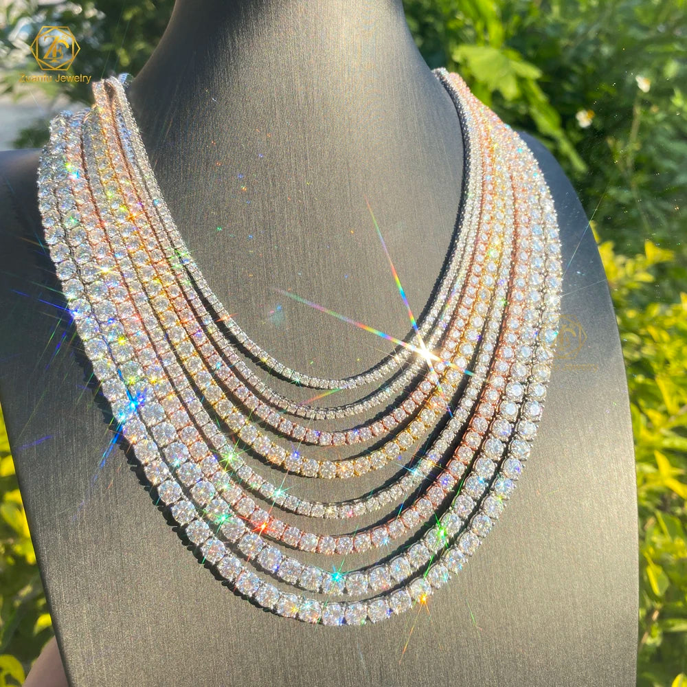 Dazzling Shiny D VVS Diamond Necklace Different Sizes Tennis Chains Necklace Lab Grown 3mm Moissanite Tennis Chain