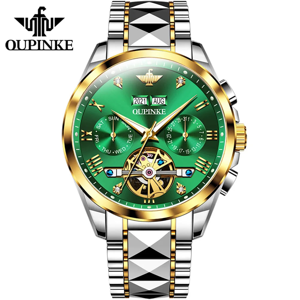 Oupinke 3186 Luxury Brand Top Grade Men Watches Tourbillon Automatic Self Wind Male Business Stainless Steel Mechanical Watch