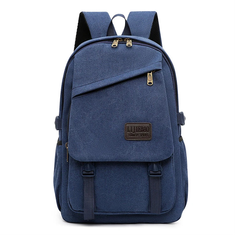 New Women's Cute Cotton Canvas Laptop Backpack Waterproof School Hiking with Zipper Closure Letter Pattern Style for Ladies