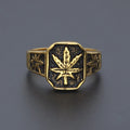 Men Stainless Steel Ring Hip Hop Punk Style Gold Color Black Oil Maple Leaf Weed Rings Jewelry Size 8/9/10/11/12