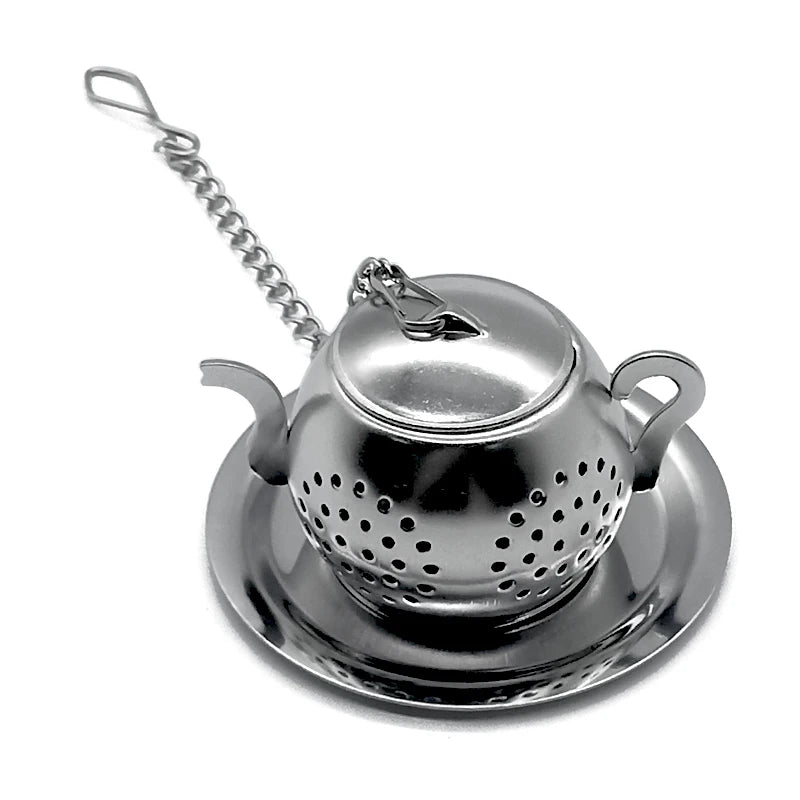 Wholesale Teapot Shape Stainless Steel Tea Infuser Ball Tea Strainer With Chain and Drip Trays