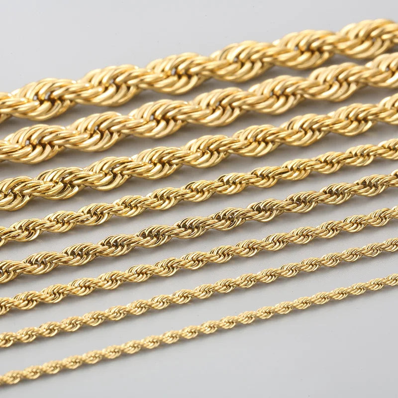 Trendy Simple Stainless Steel 18K Gold Twist Rope Chain Necklace for Men Women