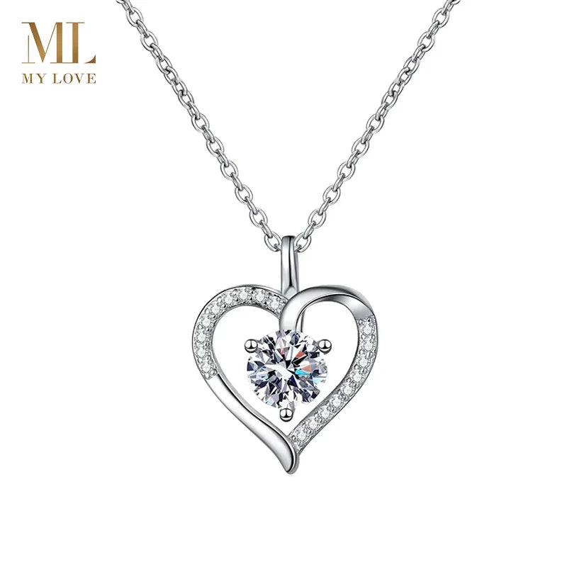 Mylove Women's Moissanite Pendant Necklace Real 925 Sterling Silver Jewelry for Weddings Parties Anniversaries