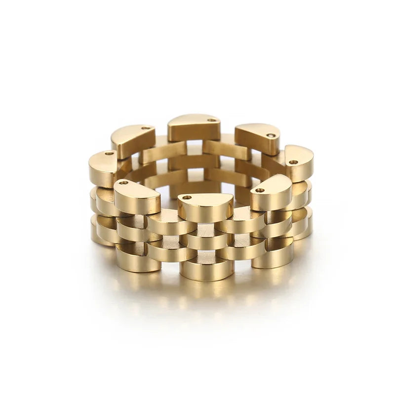KALEN Fashion Men Gold/Silver/Black/Rose Gold Stainless Steel Watchband Links Jewelry Ring