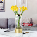Fashionable Art Deco Gold Rim Transparent Cylinder Glass Wide Mouth JingRui Tabletop Wedding Vase for Home Decor