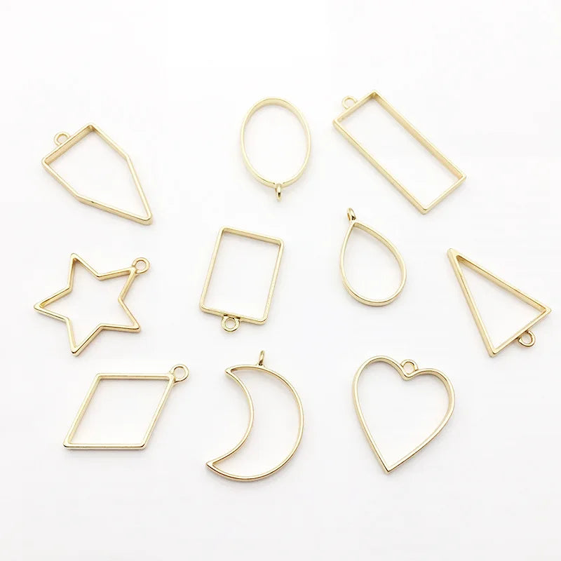 Bezel Blank Geometric Pattern Metal Hollow Frame Base Pendant Setting Charm Set Diy Resin Jewelry Making