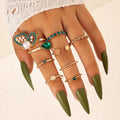 8Pcs/set Bohemian Retro Butterfly Diamond Rhinestone Set Ring Women Vintage Butterfly Pearl Decor Finger Ring Set