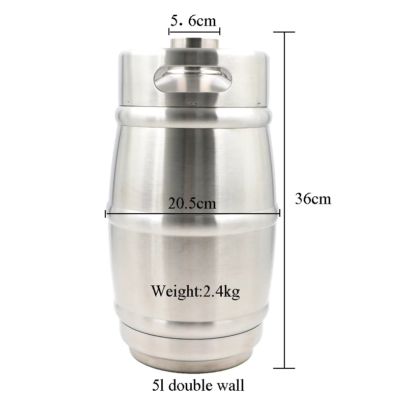 Food Grade Stainless Steel Double Wall Vacuum Insulated Beer Cooler 5l Mini Keg Beer Insulator