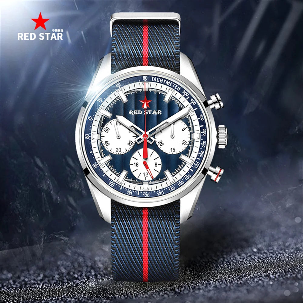 Red Star 1963 Men's Mechanical Chronograph Watch Seagull ST1903 Movement Real Three-Eye Super Luminous 2025 Year Leather 22mm