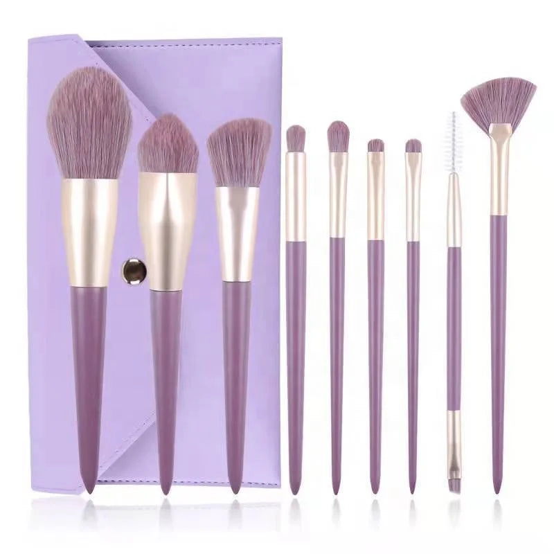 Custom Logo 9 Piece Purple Sweet Makeup Brush Set Soft Hair Eye Shadow Brush Eyebrow Foundation Blush Brushes Set with PU Bag
