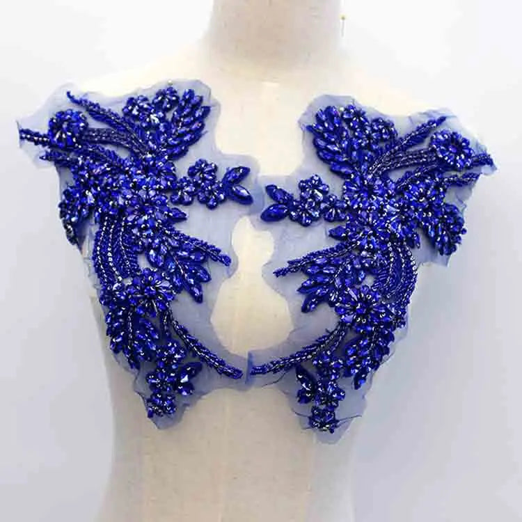 Hot Sale 3D Bridal Rose Gold Shoulder Dress Crystal Patch Fuchsia Rhinestone Bodice Beaded Applique Embroidered Mesh Garments