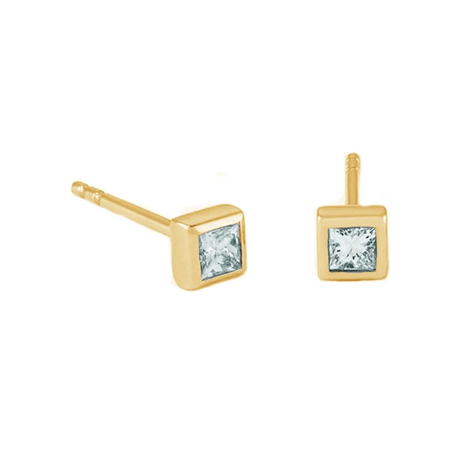 Fashion Jewelry Manufacturers 925 Sterling Silver Women Jewelry 18k Gold Plated Daily Wear square Diamond Studs Earrings