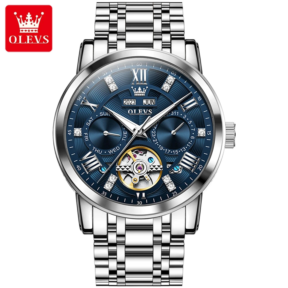 OLEVS  6701  Hot Sales Oem Stainless Steel Multifunctional Sports Waterproof Watch Luxury Automatic Mechanical Watch for Man