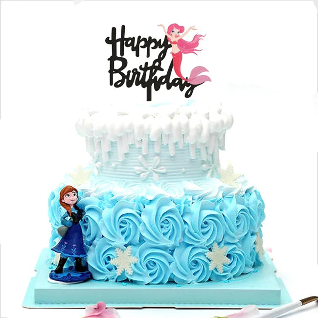Popular Acrylic Mermaid Rainbow Princess Cake Topper Kids Baby Birthday Cartoon Character Cake Topper